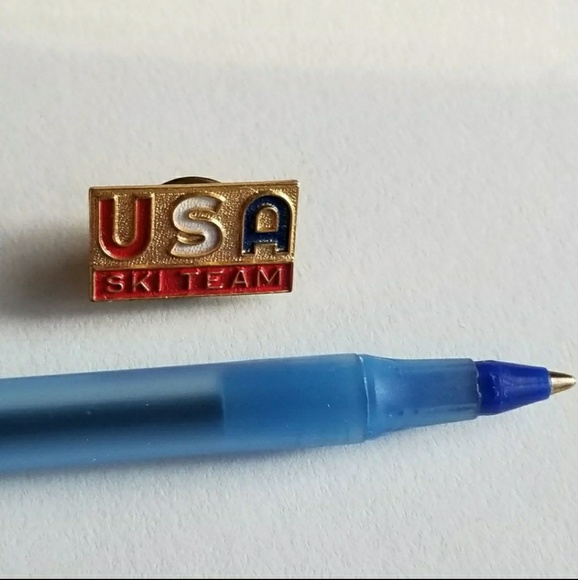 Relisted - Vintage USA Ski Team lapel pin US skiing gold tone brooch - Picture 3 of 4